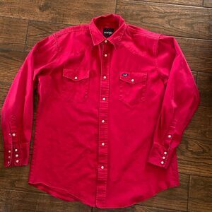 Vintage Wrangler Men's Bright Red Casual Button Down Shirt Sz,XL Western Cowboy